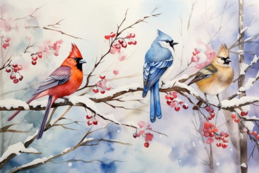 A stunning portrayal of winter's avian beauty, showcasing the artful photography of birds like cardinals, chickadees, and blue jays set against the pristine canvas of snow.