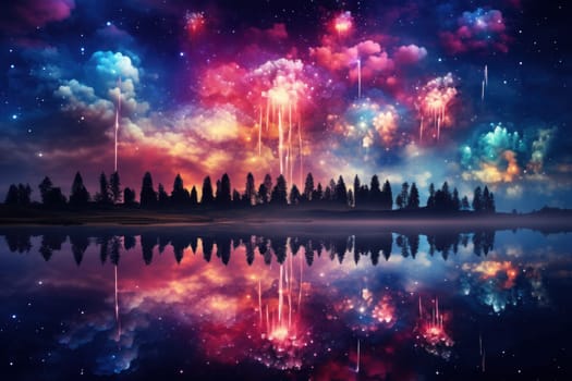 An electrifying display of winter's nocturnal splendor, featuring the dazzling spectacle of New Year's Eve fireworks and other seasonal celebrations.