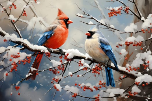 A stunning portrayal of winter's avian beauty, showcasing the artful photography of birds like cardinals, chickadees, and blue jays set against the pristine canvas of snow.