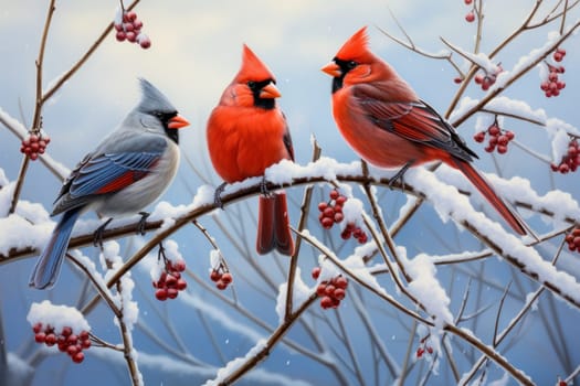 A stunning portrayal of winter's avian beauty, showcasing the artful photography of birds like cardinals, chickadees, and blue jays set against the pristine canvas of snow.