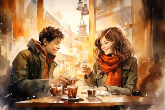 A heartwarming depiction of the winter season's charm, with individuals captured indoors, basking by a crackling fire, indulging in hot cocoa, or cocooned in soft blankets.