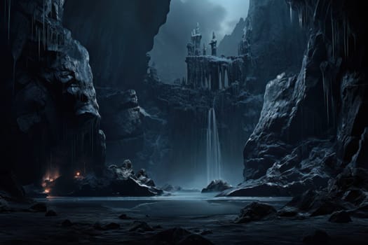A mesmerizing display of the winter landscape, focusing on the distinctive and captivating frozen waterfalls found in chilly regions.