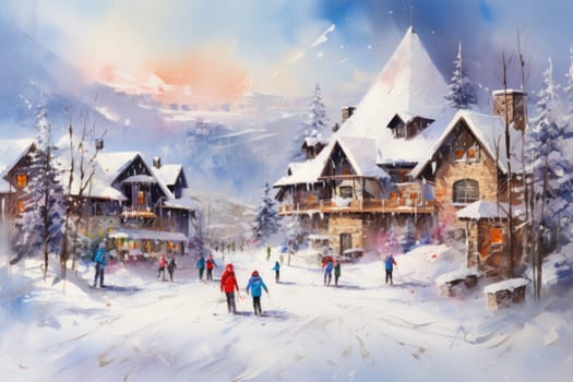 A dynamic portrayal of the winter wonderland at ski resorts, capturing the exhilaration and scenic beauty.
