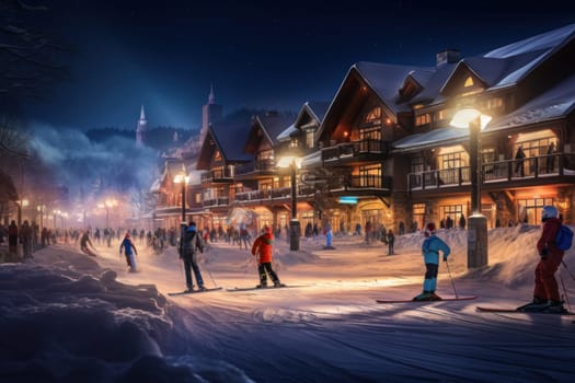 A dynamic portrayal of the winter wonderland at ski resorts, capturing the exhilaration and scenic beauty.