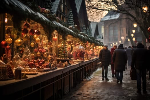 A vibrant depiction of the holiday spirit, capturing the lively ambiance of bustling markets and fairs adorned with festive decorations.