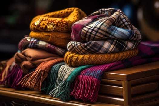 A chic portrayal of the winter season's fashion, highlighting stylish winter attire, including scarves, hats, and coats. This composition captures the elegance and coziness of winter wardrobe.