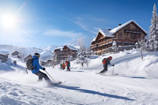 A dynamic portrayal of the winter wonderland at ski resorts, capturing the exhilaration and scenic beauty.