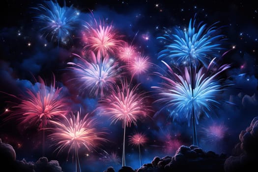 An electrifying display of winter's nocturnal splendor, featuring the dazzling spectacle of New Year's Eve fireworks and other seasonal celebrations.