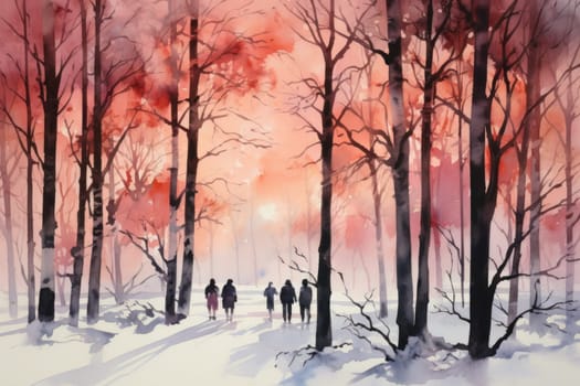 A striking visual display of the winter season, utilizing the extended shadows and sharp differences in lighting to craft captivating silhouettes against the snowy backdrop.