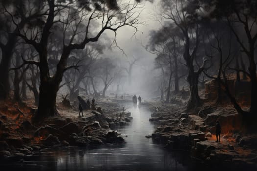 A captivating visual representation of the winter ambiance, focusing on the enigmatic allure of fog and mist enveloping the landscape, especially near bodies of water.