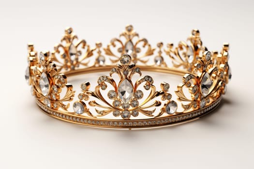 Elegant golden crown with precious stones on a white background.