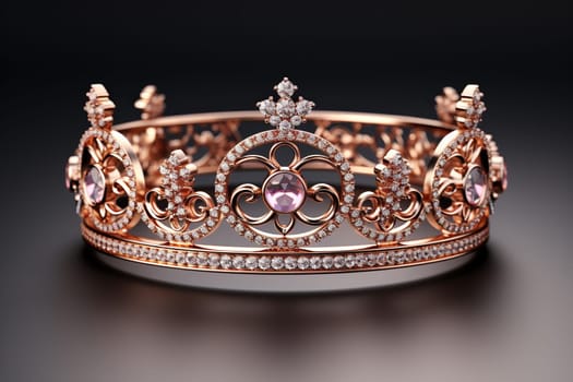 Elegant golden crown with precious stones on a dark background.