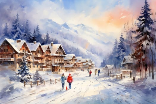 A dynamic portrayal of the winter wonderland at ski resorts, capturing the exhilaration and scenic beauty.
