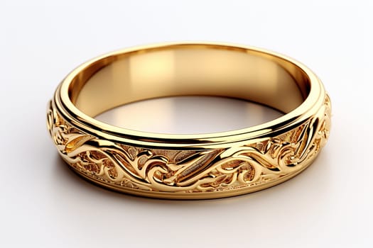 Jewelry gold ring on a white background close-up.