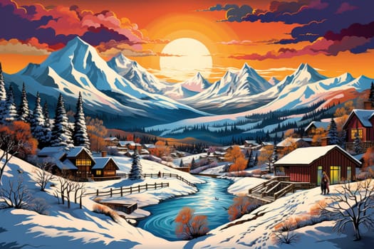 A dynamic portrayal of the winter wonderland at ski resorts, capturing the exhilaration and scenic beauty.