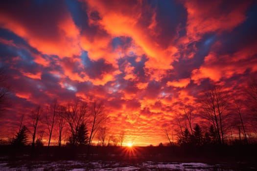 An exquisite visual representation of the winter skies, highlighting the unique color schemes and breathtaking beauty brought by the low-angled sun during winter sunrises and sunsets.