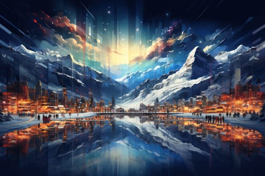 A dynamic portrayal of the winter wonderland at ski resorts, capturing the exhilaration and scenic beauty.