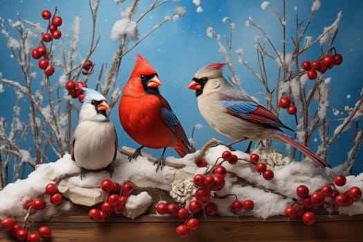 A stunning portrayal of winter's avian beauty, showcasing the artful photography of birds like cardinals, chickadees, and blue jays set against the pristine canvas of snow.