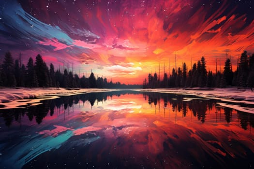 An exquisite visual representation of the winter skies, highlighting the unique color schemes and breathtaking beauty brought by the low-angled sun during winter sunrises and sunsets.