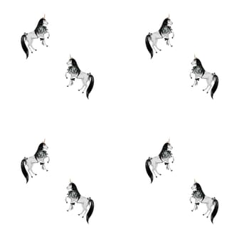 Watercolor pattern with white unicorn in vintage style. Retro horse with a collar from the magical world. Cute pony for printing on children's textiles and wallpaper