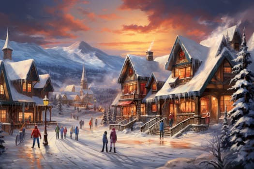 A dynamic portrayal of the winter wonderland at ski resorts, capturing the exhilaration and scenic beauty.
