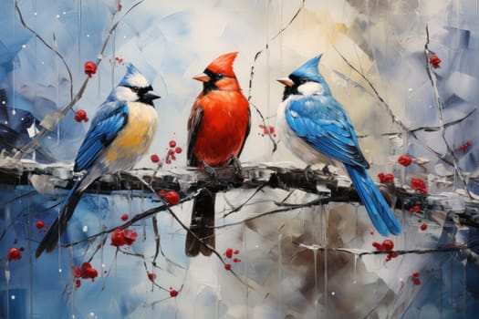 A stunning portrayal of winter's avian beauty, showcasing the artful photography of birds like cardinals, chickadees, and blue jays set against the pristine canvas of snow.