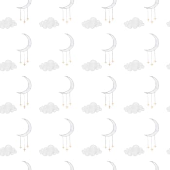 seamless pattern of clouds and moon. elegant delicate pattern for printing on children's textiles, pajamas, backpacks, shoppers, bed linen. High quality illustration
