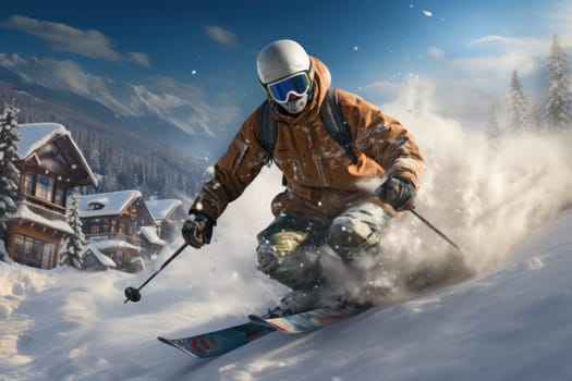 A dynamic portrayal of the winter wonderland at ski resorts, capturing the exhilaration and scenic beauty.