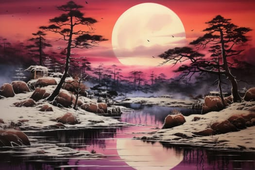 An exquisite visual representation of the winter skies, highlighting the unique color schemes and breathtaking beauty brought by the low-angled sun during winter sunrises and sunsets.