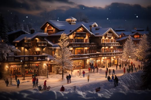 A dynamic portrayal of the winter wonderland at ski resorts, capturing the exhilaration and scenic beauty.