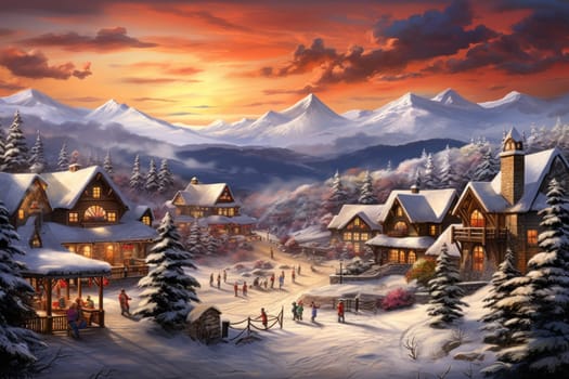 A dynamic portrayal of the winter wonderland at ski resorts, capturing the exhilaration and scenic beauty.