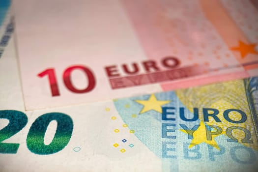 Euro banknotes. Euro, the common currency of the European Union. A financial instrument that plays an important role in the European economy.