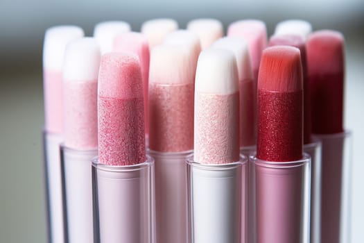 A set of lipstick samples for women. Makeup concept.