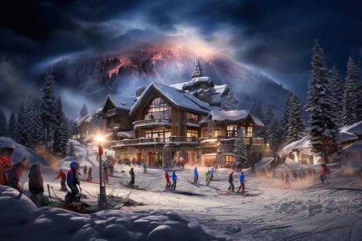 A dynamic portrayal of the winter wonderland at ski resorts, capturing the exhilaration and scenic beauty.