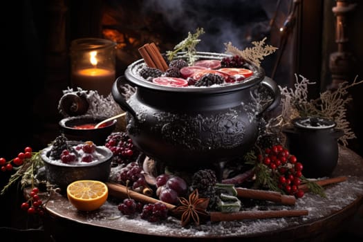 A mouthwatering portrayal of winter's culinary delights, showcasing the artful photography of winter-inspired dishes and beverages like hot soup, roasted chestnuts, and mulled wine.