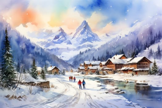 A dynamic portrayal of the winter wonderland at ski resorts, capturing the exhilaration and scenic beauty.