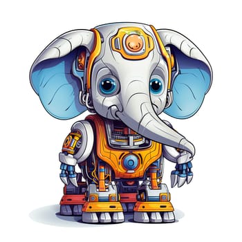 Cartoon elephant robots. T-Shirt, Sticker. Funny cyborg. 