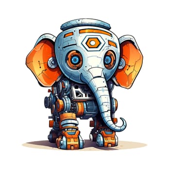 Cartoon elephant robots. T-Shirt, Sticker. Funny cyborg. 