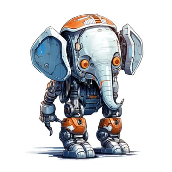 Cartoon elephant robots. T-Shirt, Sticker. Funny cyborg. 