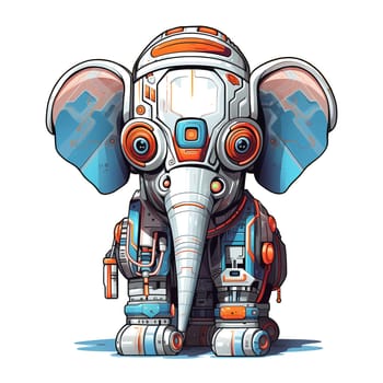 Cartoon elephant robots. T-Shirt, Sticker. Funny cyborg. 