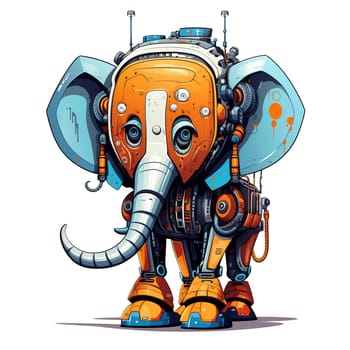 Cartoon elephant robots. T-Shirt, Sticker. Funny cyborg. 