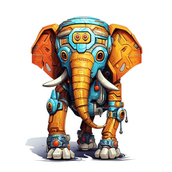 Cartoon elephant robots. T-Shirt, Sticker. Funny cyborg. 