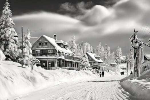 A dynamic portrayal of the winter wonderland at ski resorts, capturing the exhilaration and scenic beauty.