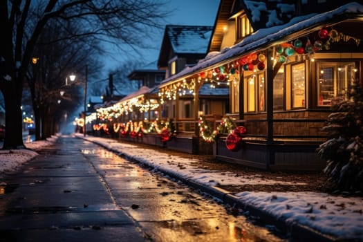 An enchanting portrayal of the holiday season, featuring the dazzling brilliance of Christmas lights, ornaments, and festive adornments that transform towns and neighborhoods into magical wonderlands.