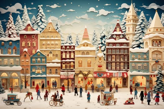 A vibrant depiction of the holiday spirit, capturing the lively ambiance of bustling markets and fairs adorned with festive decorations.