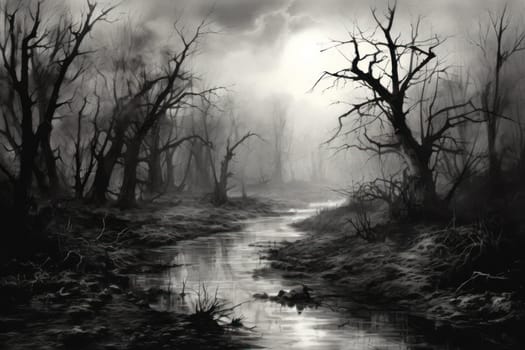 A captivating visual representation of the winter ambiance, focusing on the enigmatic allure of fog and mist enveloping the landscape, especially near bodies of water.