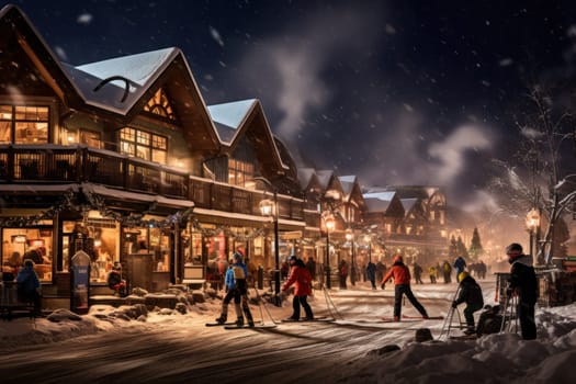 A dynamic portrayal of the winter wonderland at ski resorts, capturing the exhilaration and scenic beauty.