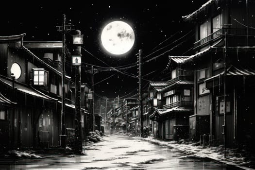 An evocative representation of urban life during winter, focusing on the enchanting vistas of city streets, buildings blanketed in snow, and the warm radiance of streetlights.