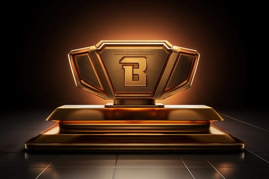 Award in the form of a gold bar on a podium on a dark background.