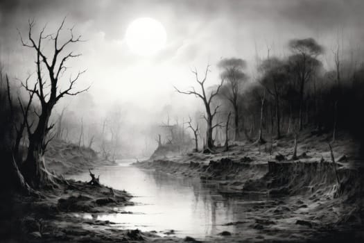 A captivating visual representation of the winter ambiance, focusing on the enigmatic allure of fog and mist enveloping the landscape, especially near bodies of water.
